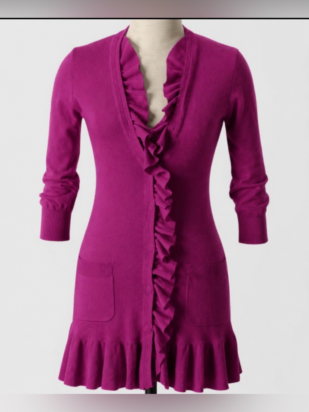 Anthropologie Tabitha Ruffled V-Neck Longline Sweater Cardigan
